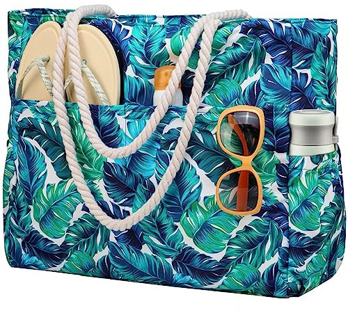 RAVUO Borsa Mare Donna,Grande Borsa Da Spiaggia XXL Famiglia Borse Tote Bag Multifunzionale Borsa Spalla Shopper Bag Donna Con Cerniera Per Shopping Viaggio Sportiva