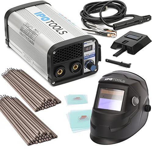 IPOTOOLS MMA-160R Poste à souder à électrodes 160 A 230 V MMA Kit avec casque de soudage/électrodes 2 kg