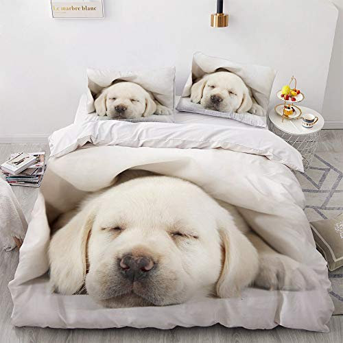 YASMENG Kinder Bettwäsche 135x200 Hundemotiv Labrador Weiß 3D Bettbezug Set Weich Mikrofaser Bettwäsche 2teilig für Teenager Geschenke Jungen Mädchen mit Reißverschluss und 80x80 cm Kissenbezug