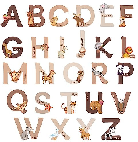 2 Blatt Tier Alphabet-Wandaufkleber, Bohemian Wandsticker Alphabet 26 Buchstaben Selbstklebende ABC Wandaufkleber Wandaufkleber für Kinderzimmer für Kinderzimmer, Kindergarten, Klassenzimmer