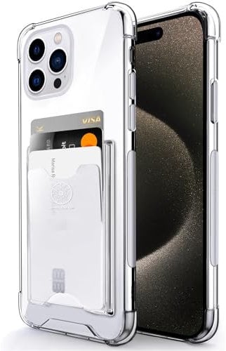 SHIELDS UP Designed for iPhone 15 Pro Max Case, Wallet Minimalist Case with Card Holder [3 Cards], Transparent Slim Shockproof TPU Bumper Cover for iPhone 15 Pro Max 6.7'' - Clear