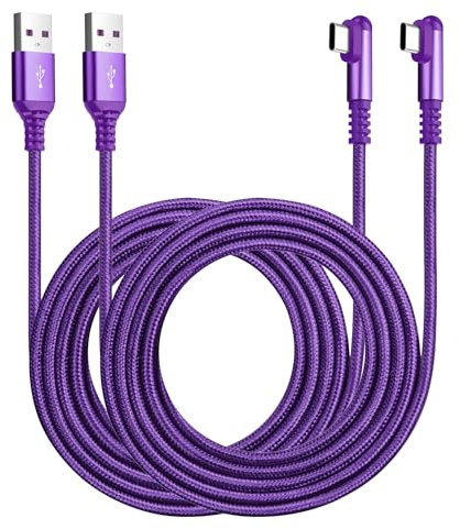 ROFICORD USB Type C Charger Cable 3A, [2-Pack 5ft+10ft] Right Angle 90 Degree Fast Charging Braided Cord Compatible with Galaxy S10 S9 and Other Type C Device (5FT+10FT, Purple)