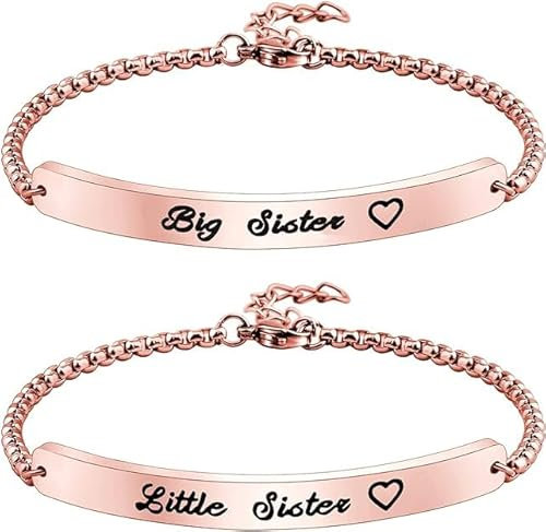 KUIYAI Passendes Armband für die große Schwester, kleine Schwester, Geschenk von Schwester, 2 Schwestern, Geschenk für große Lil Sis, Kupfer