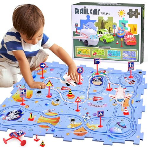 DIY Puzzlebahn für Kinderspielzeug, DIY Autorennbahn Rennbahn, Konstruktion Spielzeug Track Cars Spielzeug, Montessori Lernspielzeug Puzzle Set, Geschenkspiele für Kinder im Alter von 3-6 Jahren
