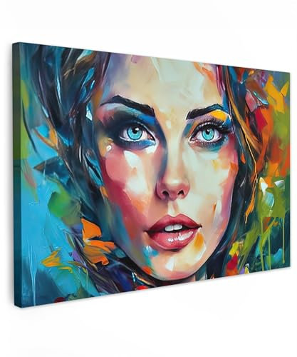 MuchoWow© Impressions sur Toile 90x60 cm Deco Tableau Murale Decoration Salon Peinture Tableaux Chambre Toiles Maison Visage - Femme - Peinture à l'huile - Coloré - Art