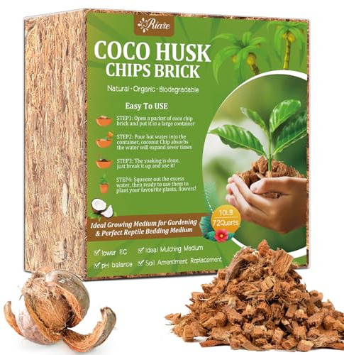 Riare 4,5 kg Kokosnuss-Chips Substrat für Pflanzen - 100% Bio Kokosnussschalen-Chips mit niedrigem EC- und pH-ausgewogenen, hochexpandierenden Kokosnusssubstrat Kokosnussschalen-Mulch für Gartenblumen
