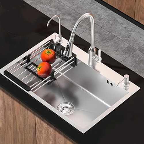 Fregaderos Cocina Con Accesorios 50 * 45 Cm, Fregadero Cocina 1 Seno Inoxidable,Fregadero Cocina 1 Seno Con Escurridor, Fregadero De Cocina Bajo Encimera, Para Camper (Size : 75 * 45cm/30 * 18in)