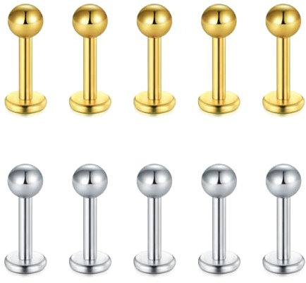 Briana Williams 10er Edelstahl Lippenpiercing Silber Gold 6mm Stecker mit Kugel Ohr Tragus Labret Helix Piercing Schmuck