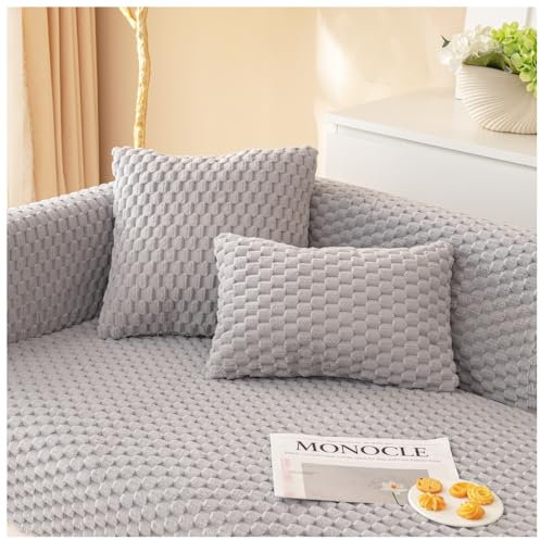 asskanaer Weicher, dicker Plüsch-Sofabezug für 1-, 2-, 3-Sitzer, Sofakissenüberzüge, Universal-Ecksofabezug, rutschfest, L-Form, Sofaschoner für Wohnzimmer (Grau, 70 x 70 cm)