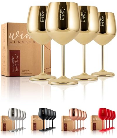 Gusto Nostro Weinglas aus Edelstahl - Unzerbrechliche Kelche mit 540 ml - Elegantes Trinkgeschirr in Gold für Champagner und Cocktails (4er Pack)