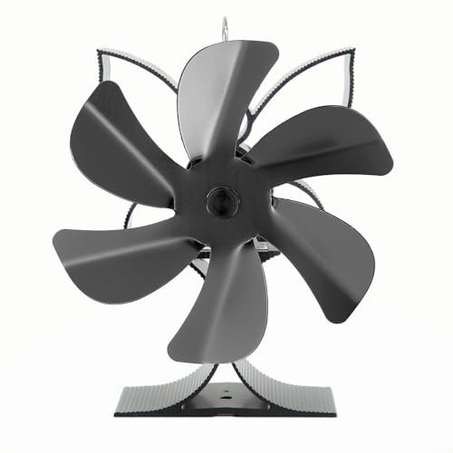 Zoegneer Energieeffizienter Ofenventilator, 6 Flügel, Kaminventilator, schwarzes Aluminium, 6 Flügel, Ofenventilator für Kamine