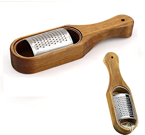 Cheese Grater with Wooden Handle, Parmesan Cheese Grater Handheld, Flat Handheld Grater for Cheese, Chocolate, Spices, Ginger Garlic/242