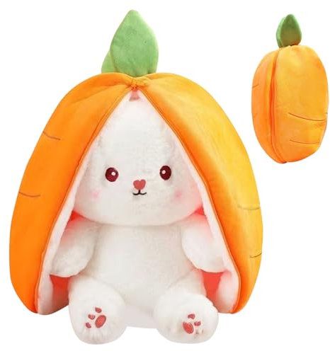 MUNSKT Jouets Lapin Muppet,Peluche Lapin de Pâques, 25cm Douceur Carottes Fraises Poupée Lapins À Cache-Cache Oreiller en Peluche pour,Bunny Buddies Lapin Fraise Idées Cadeaux (Jaune)