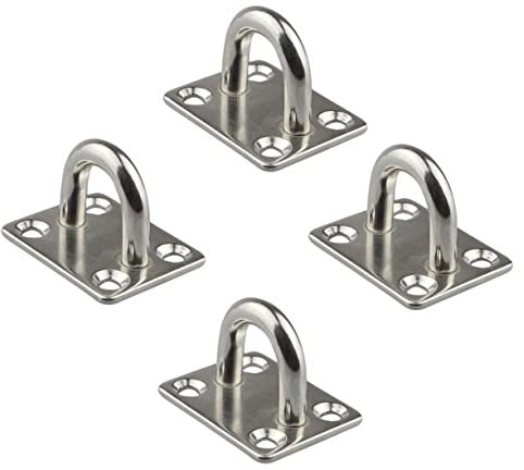 PLAFOPE 4pcs Square Eye Plates Stainless Steel Ceiling Ring Hook Swivel Eye Ring for Swing Hanger U-Shaped Ceiling Hook Smooth Surface and No Burrs for Boat Bolt Roof Beam Ceiling Fan Hook