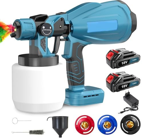 ANUPTTA Spruzzatori di Vernice, Per Makita, mit Batteria 2x3000mah e Caricabatterie, 3 Ugelli in Rame e Filtro, Soffitti,Recinzione Da Giardino, Spruzzatore 1000ml Contenitore Rimovibile