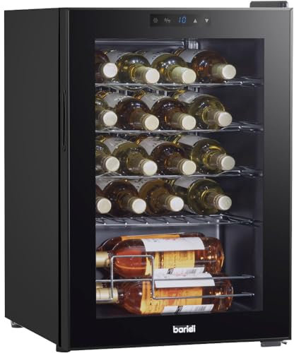 20 Bottle Freestanding Wine Cooler Fridge & Metal Shelves - LED Black & Glass