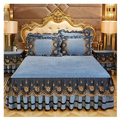Bettrock umwickeln Luxus-Bettwäsche im europäischen Stil, Tagesdecken auf dem Bett, Spitze, Bettrock, Kissenbezüge, Kristall, König, Queen-Size-Heimtextilien Bettrock Husse Röcke(Sky Blue,1 Pc skirt 1