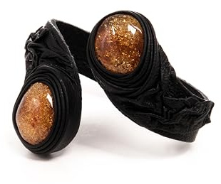 Leather Bracelet with two Baltic Amber stones