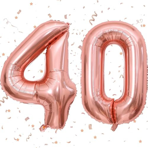 Rose Gold 40th Birthday Balloons - Helium Foil 40 Digital Number 40 Balloons for Boys & Girls Anniversary Party Decorations