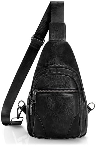 WERFORU Brusttasche Damen Sling Bag Anti Diebstahl Umhängetasche Mini Rucksack Damen Bodybag Schwarz