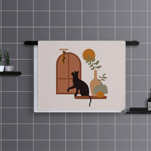 Geschirrtücher Bohemian Orange Katze Handtücher Waffeltücher Küchentücher Geschirrhandtücher Saugfähige Trockentücher Küche Multi-Purpose Abtrockentücher Küche Handtuchset 4 Stück (40x60cm)