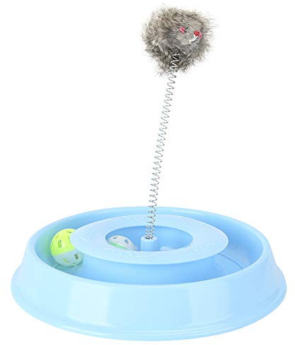Kelepu Plastikhaustier-Katzen-Kätzchen-Spielbrett-Teaser-interaktives Spielzeug mit Glocken-Kugel-Feder-Maus-Gelb-Rosa-Blau (Blue)