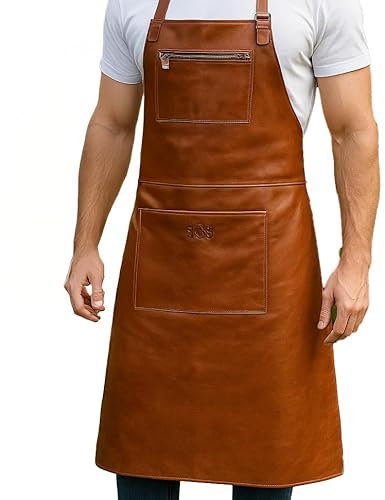 SID & VAIN große Lederschürze echt Leder - Grillschürze HEATHROW - Kochschürze Kellner Schürze mit Schultergurt - Lederschürze Herren und Damen braun handgefertigt