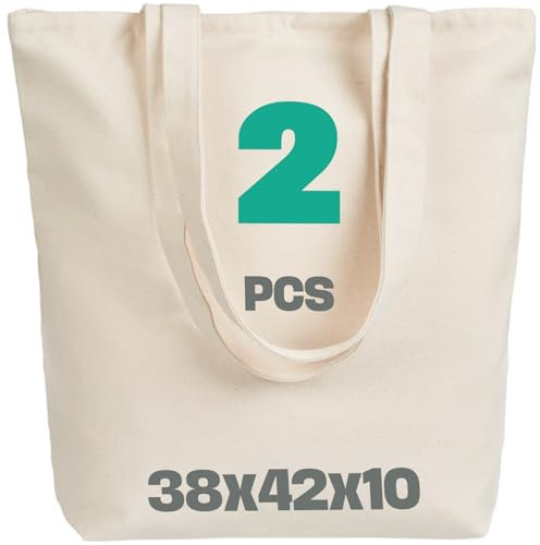 SCANDBAGS – große baumwolltasche – mit breitem Boden - mit langen Henkel – Beutel für Wäschen – Stofftasche zum bemalen – Unbedruckt – jutebeutel - 38x42x10 cm - 2 stück (Natur)