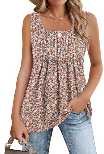 Zeagoo Camisetas Sin Mangas para Mujer Cuello Cuadrado Verano Chaleco Top Elegante Camisa Blusa Básica Camisole Shirt Casual Tank Tops Túnica Cami Rosa Floral XXL