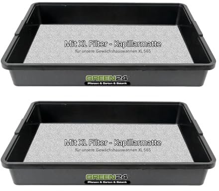 GREEN24 2 Stück Multipack KM-XL565 Kapillar Gewächshaus-Wanne Profi wasserdicht für die automatische Bewässerung der Pflanzen per Kapillarmatte (2 Stück mit Kapillarmatte)