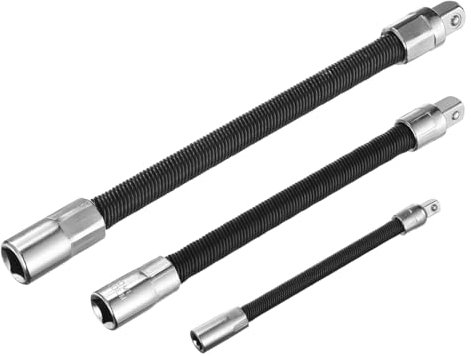 sourcing map 1/4 3/8 1/2 Drive Socket Extension Bar Set Spring Steel Chrome Plating Flexible Extension-Bar Set Universal Joint Socket Extensions Black 3-Piece Set