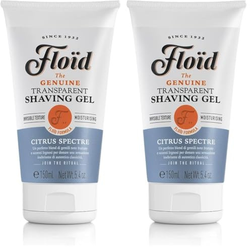 Floid Citrus Spectre Gel afeitar transparente (150 ml), crema afeitar con glicerina para proteger e hidratar la piel, jabón afeitar suave de aroma relajante (Paquete de 2)