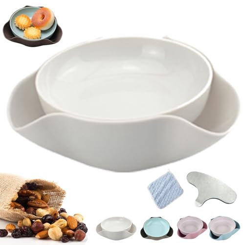 Vgpbphj Tazón de aperitivo para coleccionar conchas, cuenco de pistacho con almacenamiento de conchas, cuenco de doble plato para frutos secos, cuenco doble para pistachos, maní, edamame, cerezas,