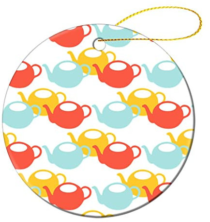 Color Teapot Christmas Ornaments Ceramic Christmas Crafts Souvenirs Pendant Xmas Tree Decorations 1 Pcs