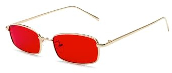 QVKUUT Damen Klassische Rechteckige Sonnenbrille, Retro Schlanke Metallrahmen Kleine Schmale Vintage Rectangle 70er 80er Vintage Rectangle Süßigkeitsfarbe UV400 Sonnenbrille