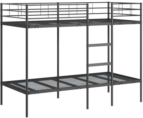 vidaXL Etagenbett ohne Matratze Schwarz 100x190 cm Stahl, Bettgestell, Hochbett, Etagenbett mit Leiter, Bettrahmen, Schlafzimmermöbel