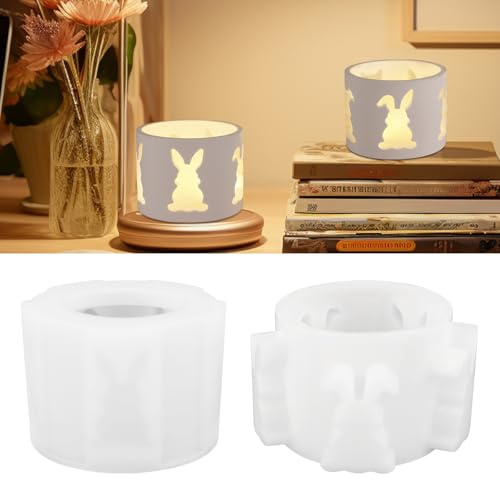 Silikonformen Gießformen Ostern, 2 Stück Silikonform Hase Ostern Kerzenhalter, Gießform Hase Ostern, Silikonform Teelichthalter Osterhase, Hasen Silikonform Kerzenhalter, für Handwerk Osterdeko