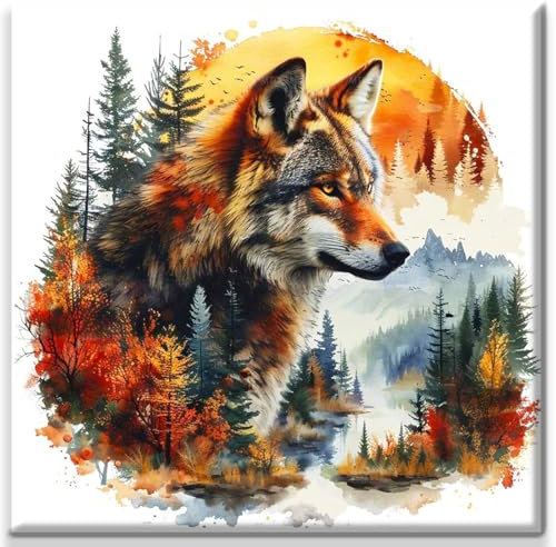 Yiminu.DS Diamond Painting Erwachsene, Diamant Painting Bilder Blumen 30x30cm 5D Diamond-Painting Diamant Painting Bastelset BastelnWanddeko, Wolf Baum