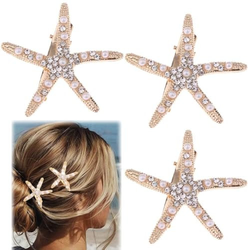 Pince sirène Cheveux 3 Pièces, Pinces à Cheveux étoile de mer, Bijoux de Sirène, Pince Coiffure, Costume de Sirène pour Coiffure DIY pour Femmes et Filles