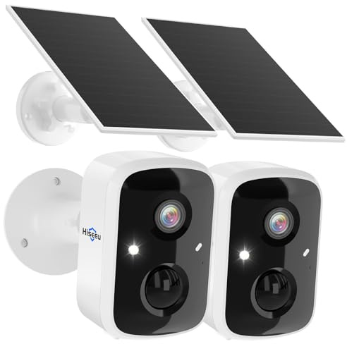 Hiseeu 4MP Wireless Solar Security Camera Outdoor Color Night Vision,Battery Powered Camera with Solar Panel,CCTV Camera Outdoor with PIR Motion,Color Night Vision,2-Way Audio(2Pcs)
