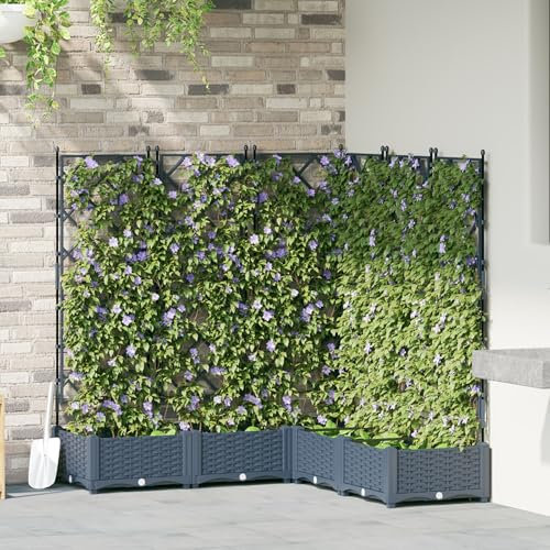 vidaXL Vaso da Giardino con Trellis 5 pz Grigio 120x120x125.5 cm