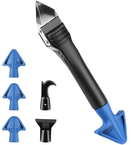 AHRLIC 3 in 1 Caulking Tool, Multi-Function Caulk Remover Tool and Silicone Scraper, Stainless Steel Bathroom Sealant Remover for Bathroom, Kitchen, Floor, Window, Sink, and Frame Joints