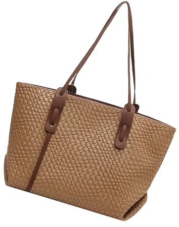 Euyehn Gewebte Tragetasche | Tasche Damen Lederoptik - Leichte Faltbare Handtasche für Einkaufen Arbeit Reise