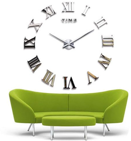 Reloj de Pared Grande Moderno Horas 3D Adhesivas DIY - Reloj Decorativo para Salón, Cocina, Oficina, Negocio, Peluquería, Bar, Restaurante - Agujas Grandes 40-31 cm - Silencioso y Tamaño Ajustable