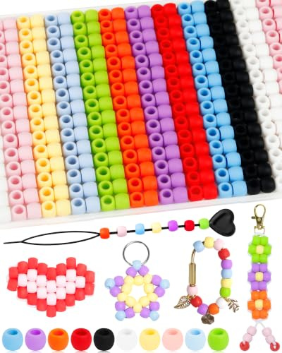 FIVEIZERO 300PCS 8x10mm Silicone Hair Beads, 10 Colors Large Hole Beads | 5mm Smooth Hole, Soft Flexible Silicone, Gentle on Hair and Skin, Waterproof and Durable, Easy to Clean