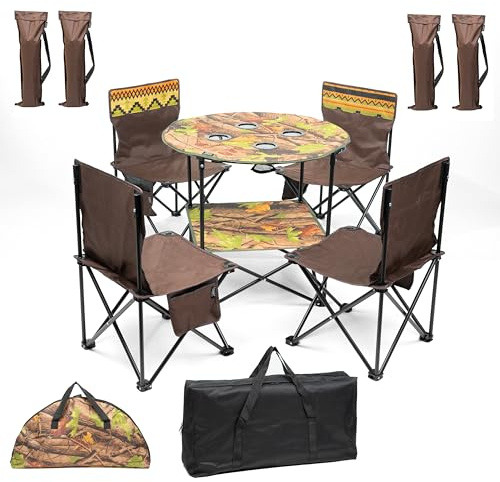 Crystals Folding Camping Table with Chairs, Portable Picnic Table and Chairs Set for Adults, Outdoor Camping, Picnic, Hiking & Indoor Use – Camouflage (5)