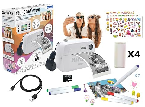 Lexibook, StarCAM Print Camera, DJ150LXB | Instant printer, photo & video, 32 GB SD card, includes 10 sticker roll