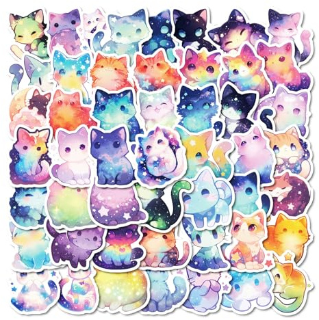 VelvetGlow 50 Pcs Regenbogen Galaxie Tier Aufkleber Pack für Kinder Mädchen Jungen, Kawaii wasserdicht Vinyl Aufkleber, niedlich Cartoon Haustier Aufkleber für Wasserflasche