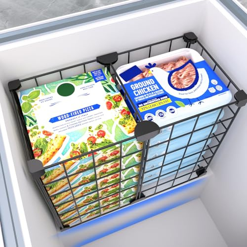 MASHDE Freezer Organizer Bins Freezer Dividers for Freezer Compressor Area | Black Wire Basket Shelf for Food Storage Kitchen Refrigerator Organization (Small-14.8“ x 7.7” x 12.6 )