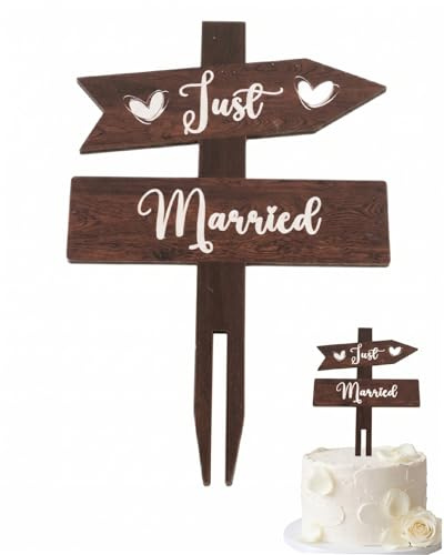 TBCDS 1 Stück Cake Topper Hochzeit, Just Married Tortendeko Holz, Tortenstecker Hochzeit, Kuchendeko für Hochzeitstorte, Hochzeits, Jubiläum, Verlobung, Antrag